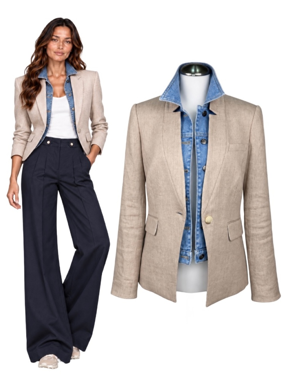 NWT $545 Veronica Beard Upcollar Linen Dickey Blazer Beige Size 4